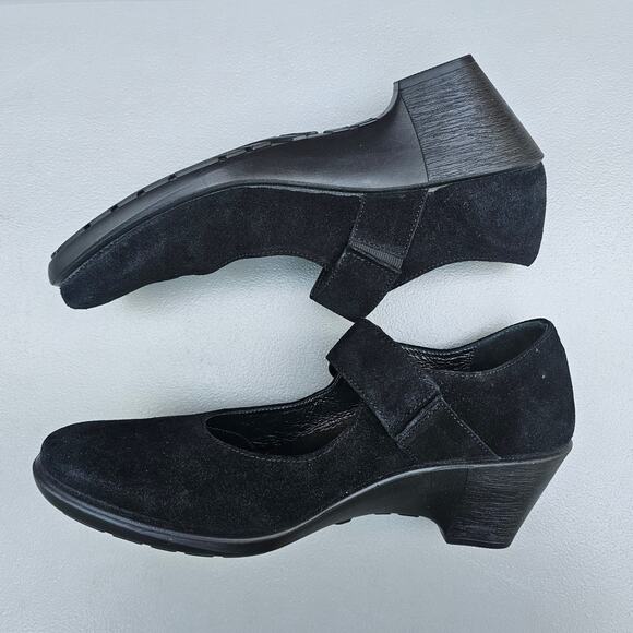 Black MaryJane Pumps Romika Size EU 41 US 10-10.5 Suede Leather Sport Wedge Heel - Picture 14 of 14